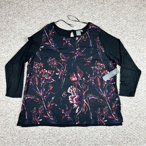 Daisy Fuentes NEW Women's Plus Size 3X Pullover Multi Print  Blouse V-Neck Shirt